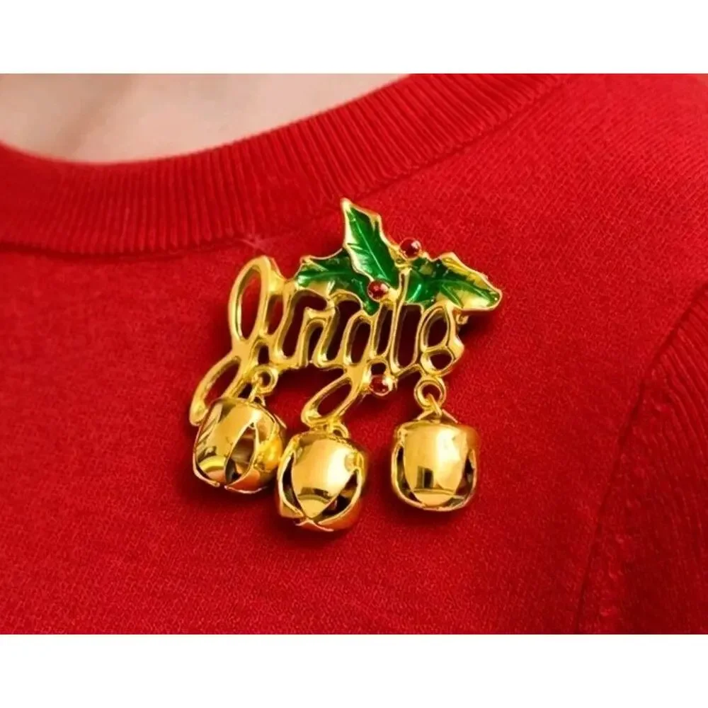 Vintage Jingle Bells Brooch Pin Christmas 1.5